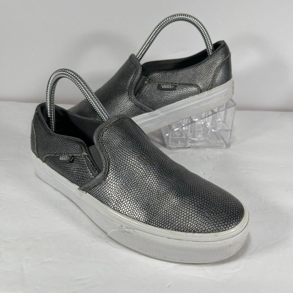 Vans Classic Slip-On Metallic Silver Snake Skin Pebble Texture Women's Size 7.5